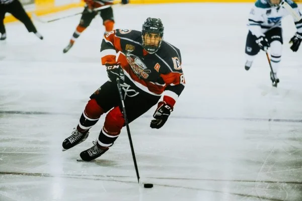 hockey player skating puck